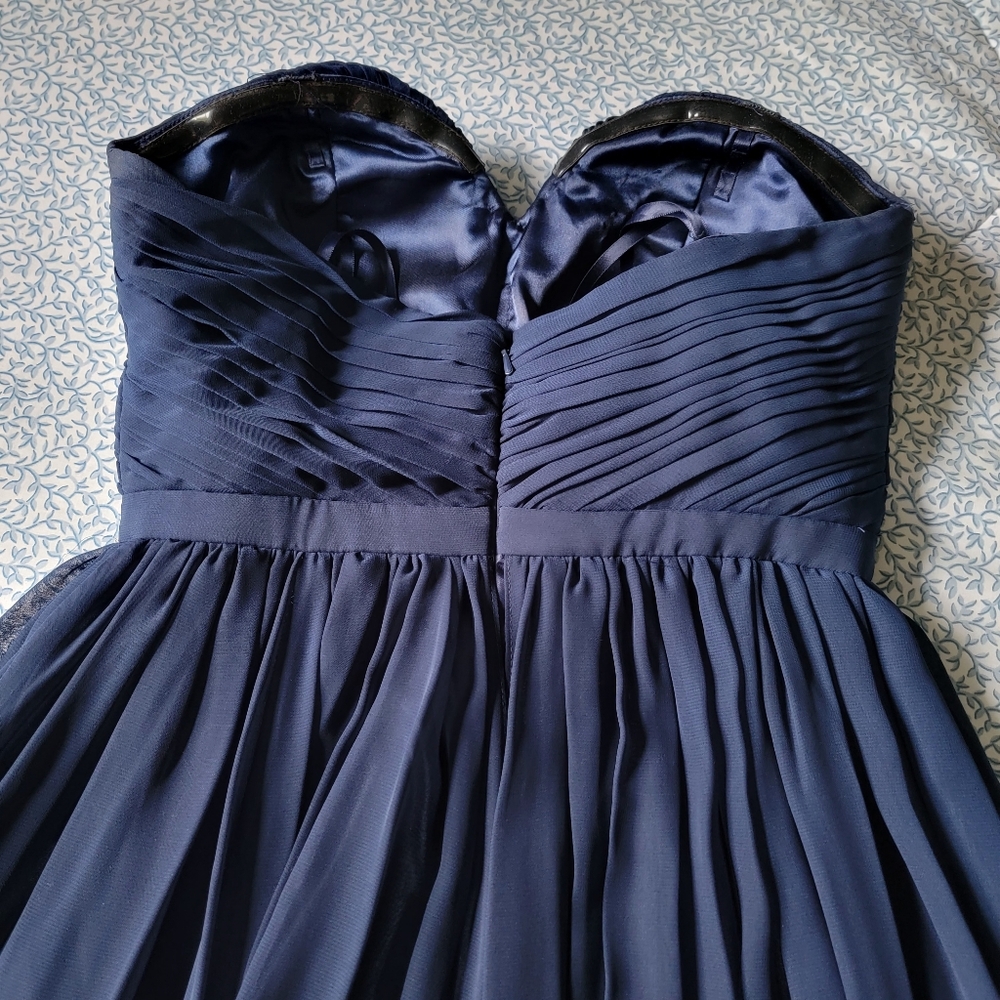 Weddington Blue Strapless Chiffon‎ Full Length Maxi Dress Gown Size 2 - Picture 7 of 14